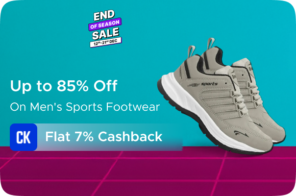 Flipkart : Upto 85% Off on Mens Sports Footwear + Flat 7% Cashkaro Cashback